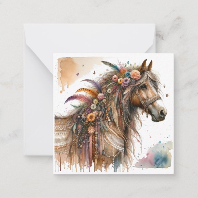 Watercolour Boho Horse Note Card  (Front)