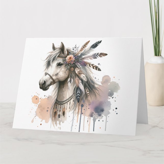 Watercolour Boho Horse Note Card  (Front)