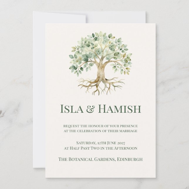 Watercolour Botanical Tree of Life Wedding Invitat Invitation (Front)
