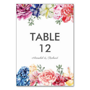 Watercolour Bright Floral Wedding table cards