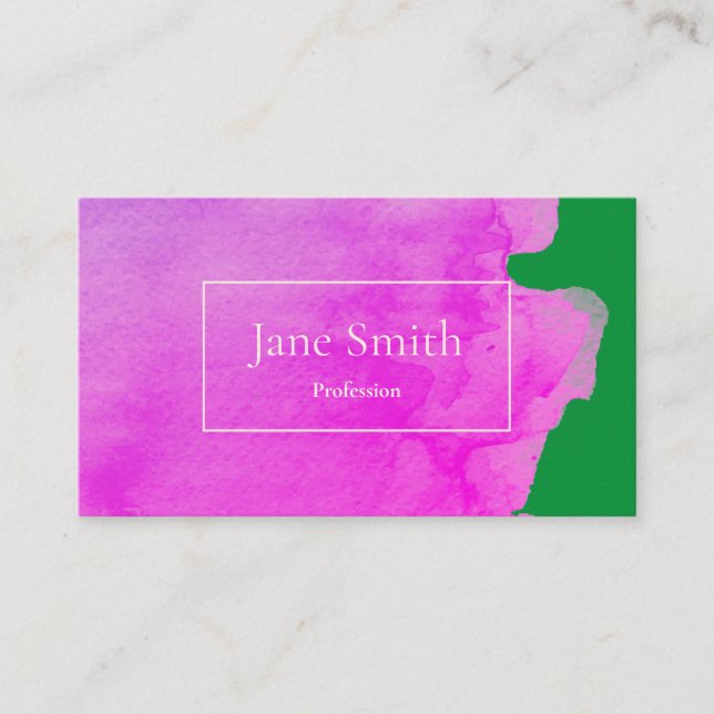 WATERCOLOUR BUSINESS CARD IN GREEN AND PINK (Front)