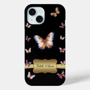 Watercolour Butterfly Gold Custom Monogram  iPhone 15 Case