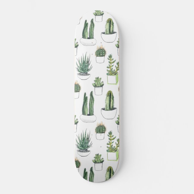 Watercolour Cacti & Succulent Skateboard (Front)