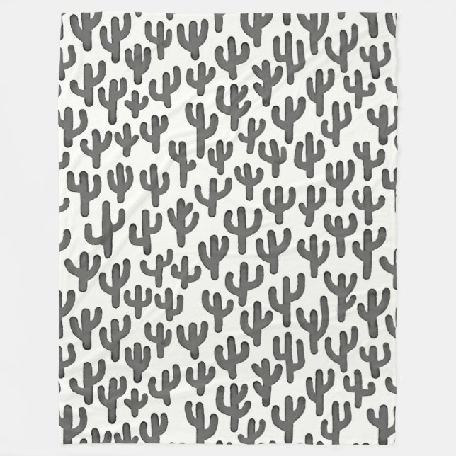 Watercolour Cactus Pattern - Black Fleece Blanket (Front)