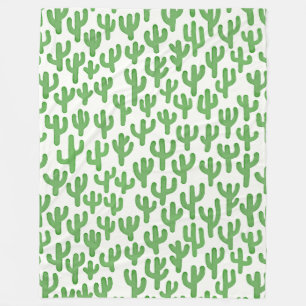 Watercolour Cactus Pattern - Green Fleece Blanket