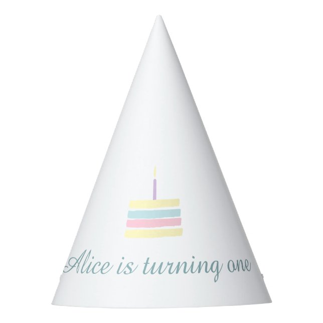 Watercolour cake minty yellow 1st Birthday Party Party Hat (Front)