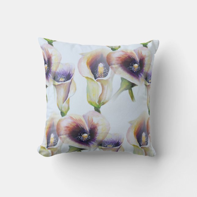 Watercolour Calla Lilies in Gradient Colours Cushion (Front)