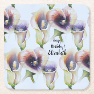 Watercolour Calla Lilies in Gradient Colours Square Paper Coaster