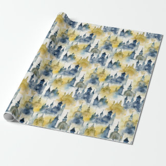 Watercolour Castles Wrapping Paper - blue & yellow