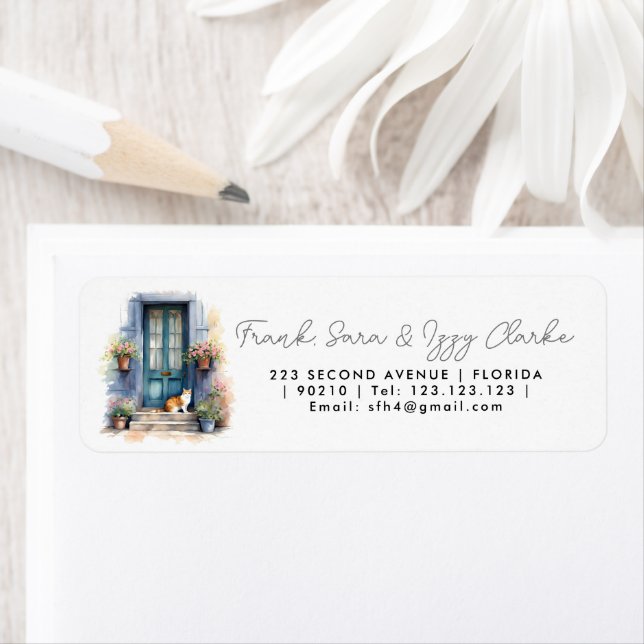 watercolour cat pet front door elegant wedding (Insitu)