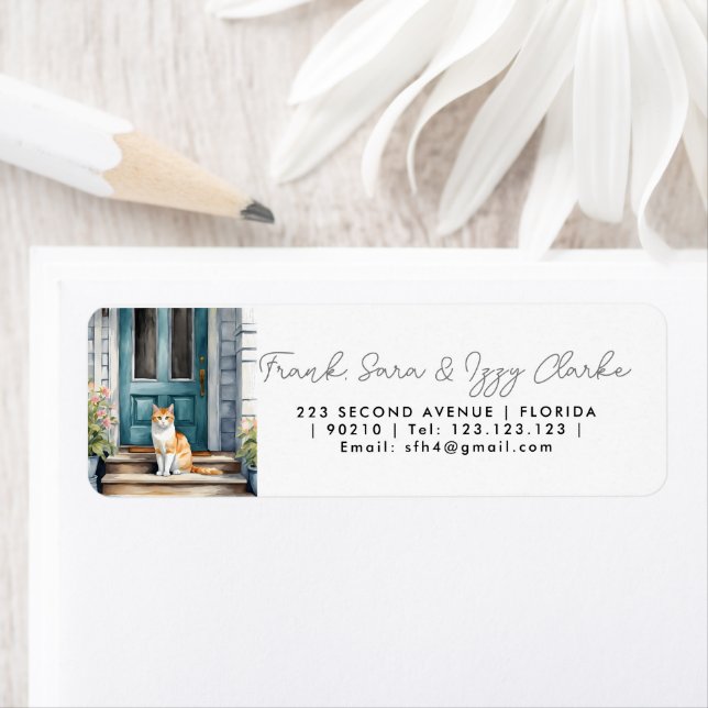 watercolour cat pet front door elegant wedding (Insitu)