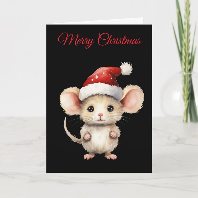 Watercolour Christmas Mouse Holiday Card (Front)
