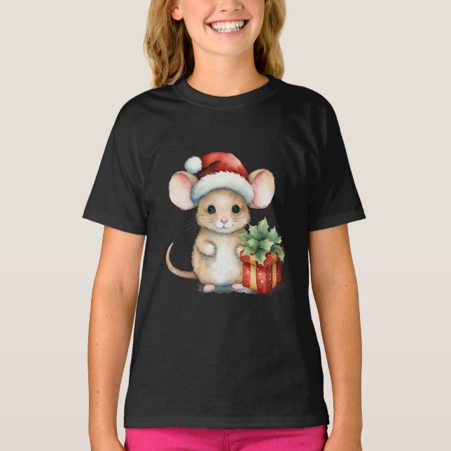 Watercolour Christmas Mouse T-Shirt (Front)