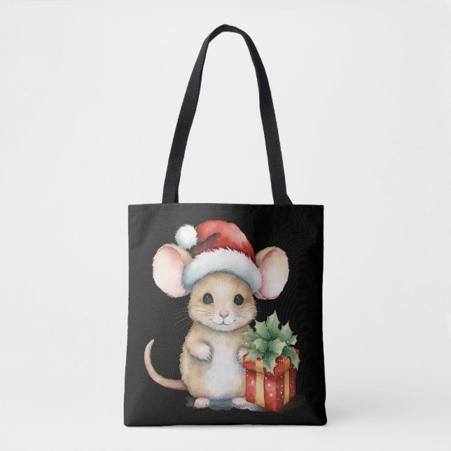 Watercolour Christmas Mouse Tote Bag (Front)