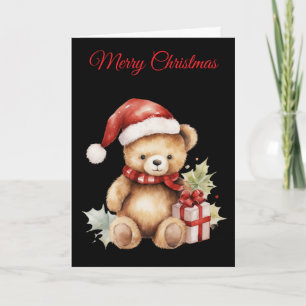 Watercolour Christmas Teddy Bear Holiday Card