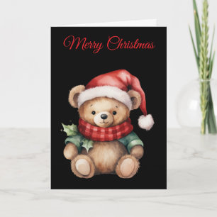 Watercolour Christmas Teddy Bear Holiday Card