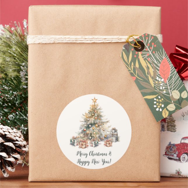 Watercolour Christmas Tree Gift Sticker (Holiday)