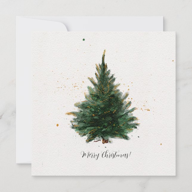 Watercolour Christmas tree Holiday Card (Front)