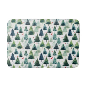 Watercolour Christmas Tree Seamless Pattern. Bath Mat