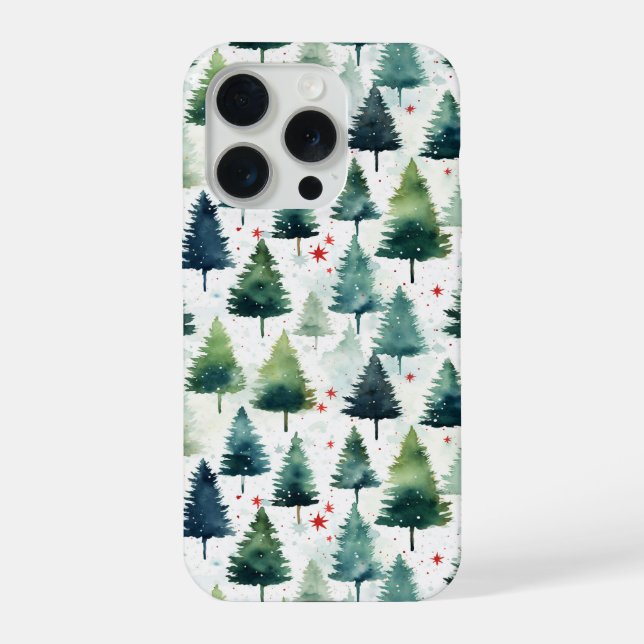 Watercolour Christmas Tree Seamless Pattern. iPhone Case (Back)