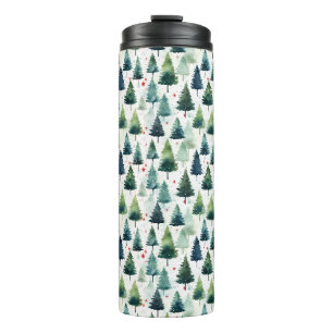 Watercolour Christmas Tree Seamless Pattern. Thermal Tumbler