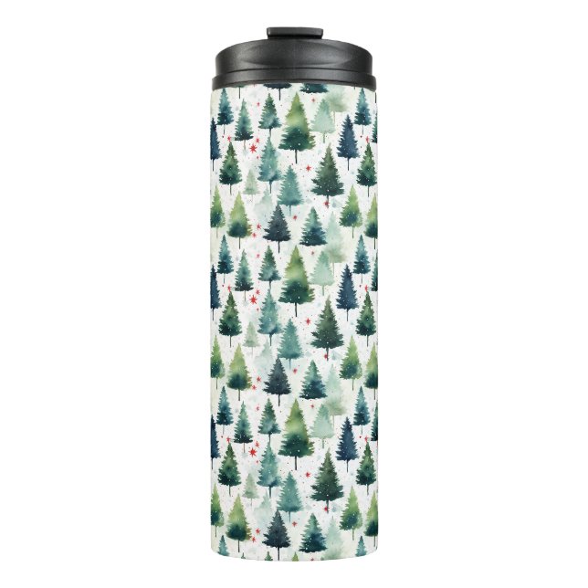 Watercolour Christmas Tree Seamless Pattern. Thermal Tumbler (Front)
