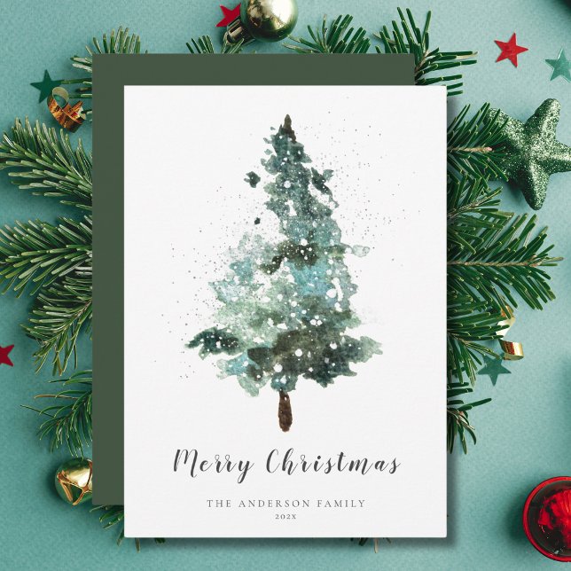 Watercolour Christmas Tree with Sparkle  Holiday Card (Creator Uploaded)
