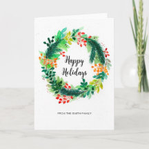 Watercolour Christmas Wreath Greeting Card