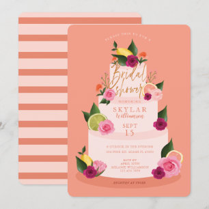 Watercolour Citus Floral 3 Tier Cake Bridal Shower Invitation