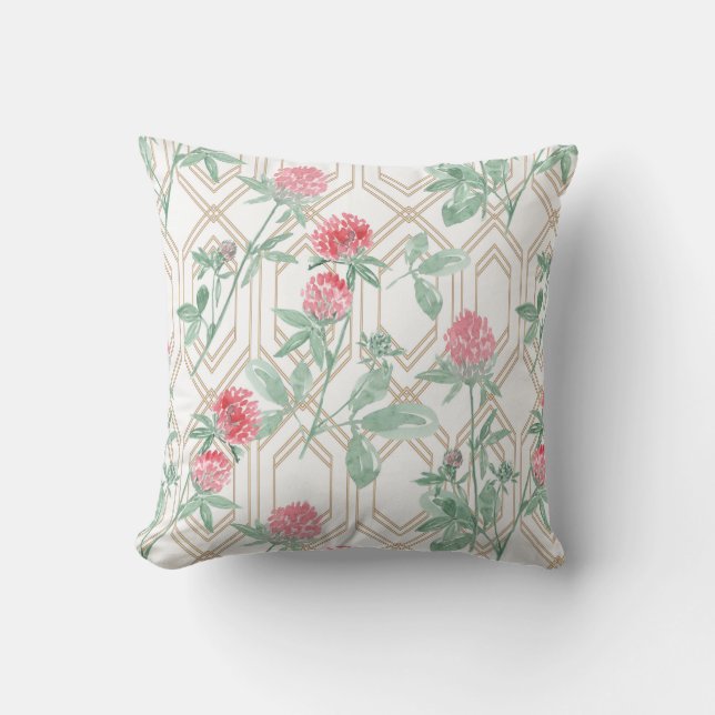 Watercolour clover flowers. cushion (Front)