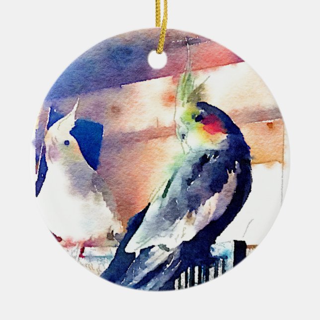 Watercolour Cockatiel Ceramic Tree Decoration (Front)