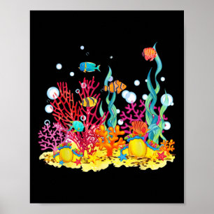 Watercolour Coral Reef With Fish, Beautiful Underw Poster