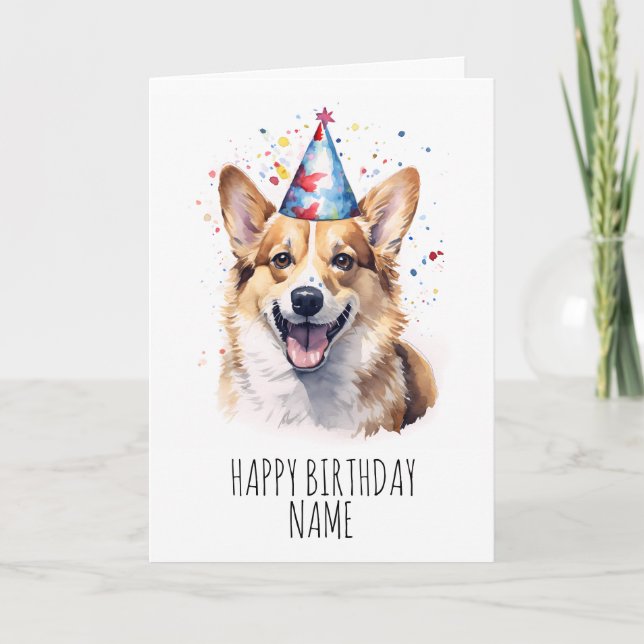 Watercolour Corgi Birthday Card (Front)