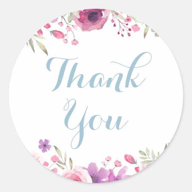 Watercolour Country Roses Thank You Classic Round Sticker (Front)