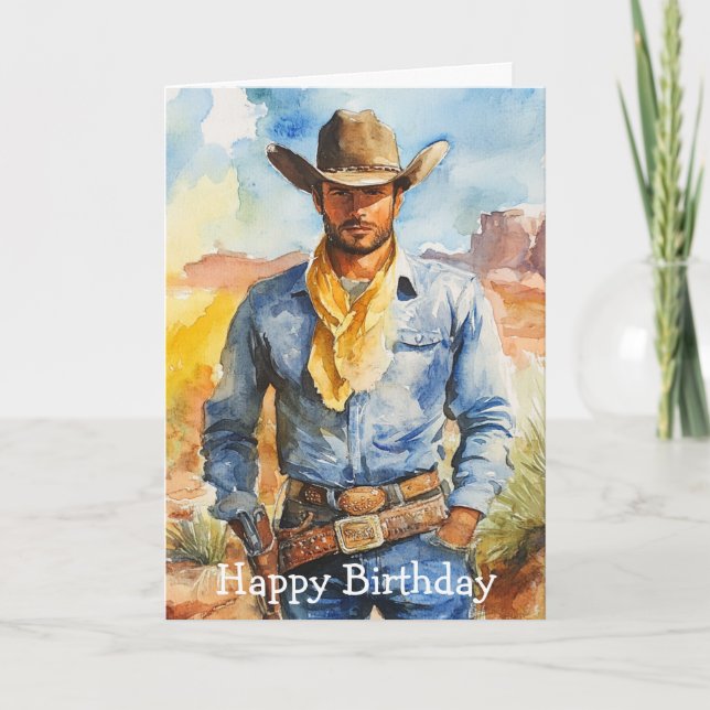 Watercolour Cowboy in Desert Card (Front)