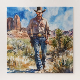 Watercolour Cowboy in Desert Jigsaw Puzzle
