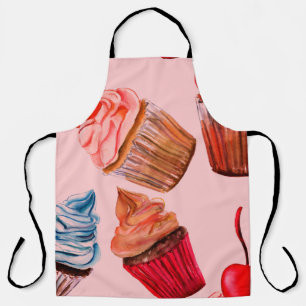Watercolour cupcakes seamless background pattern,  apron
