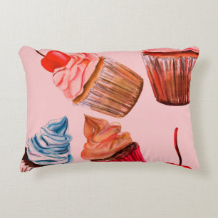 Watercolour cupcakes seamless background pattern, decorative cushion