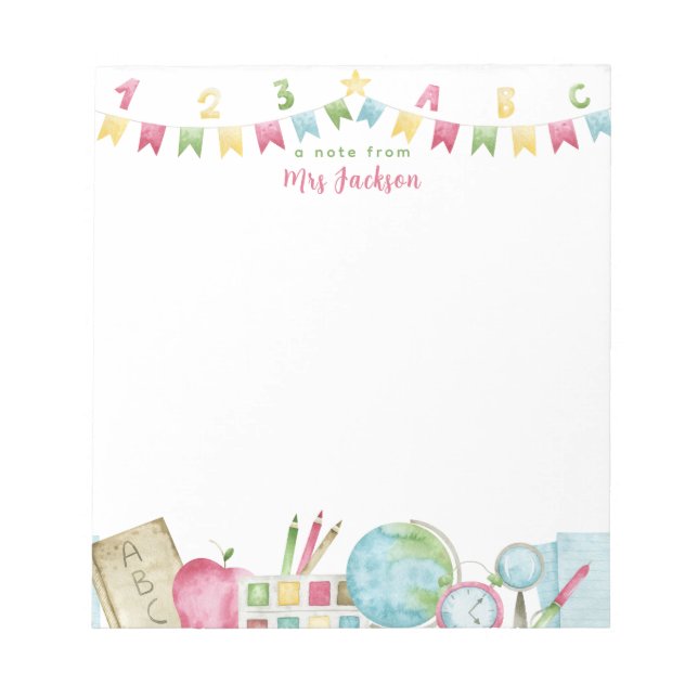 Watercolour Custom Name Teacher Appreciation  Notepad (Front)