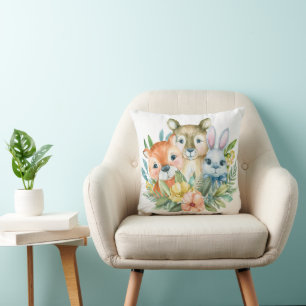 Watercolour cute animals design cushion