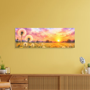 Watercolour Dandelions at Sunset Meadow Landscape  Canvas Print