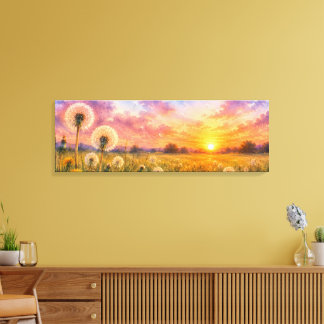 Watercolour Dandelions at Sunset Meadow Landscape Canvas Print