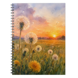 Watercolour Dandelions at Sunset Meadow Landscape Notebook