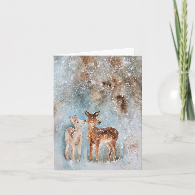 Watercolour Deer Christmas Card (Front)