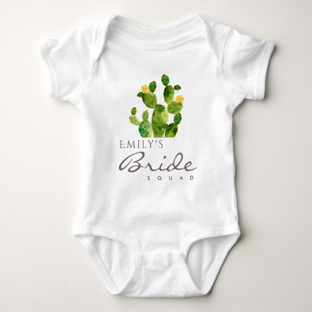 WATERCOLOUR DESERT CACTUS BRIDE SQUAD MONOGRAM BABY BODYSUIT (Front)