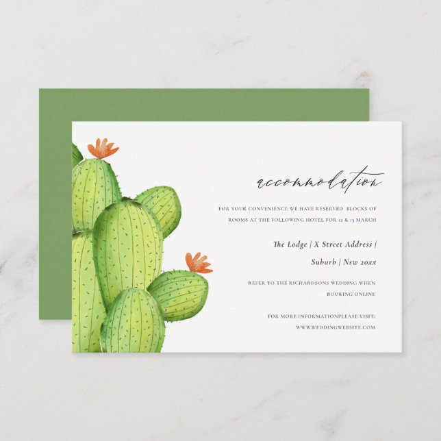 WATERCOLOUR DESERT CACTUS FLOWER ACCOMMODATION INVITATION (Front/Back)