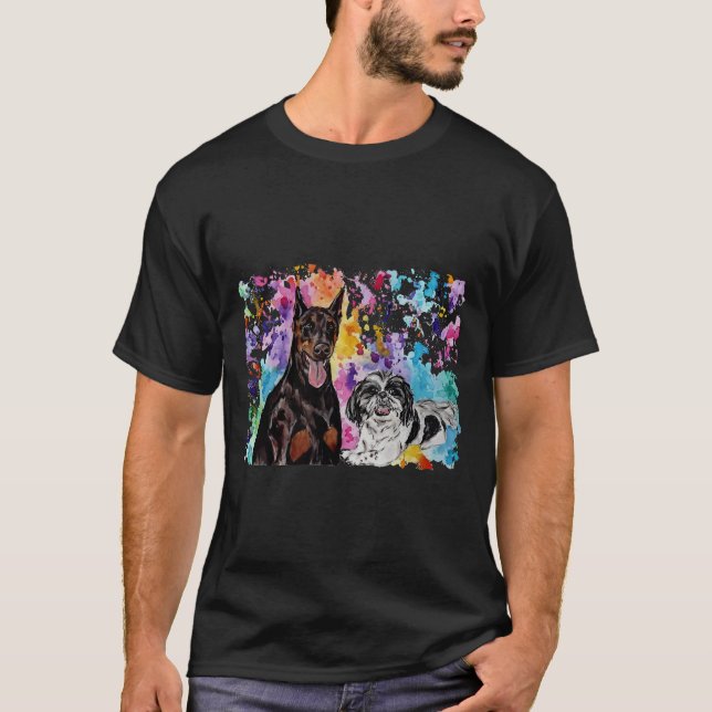 Watercolour Doberman And Shih Tzu T-Shirt (Front)