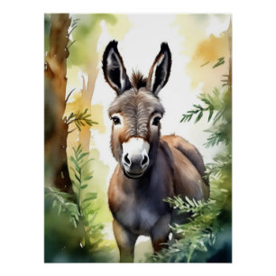  Watercolour Donkey Poster