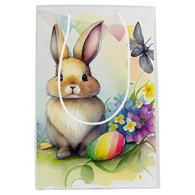 Watercolour Easter bunny with easter eggs  Medium Gift Bag (Front)