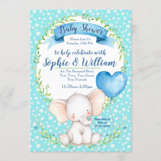 Watercolour Elephant boy Baby Shower Invitation